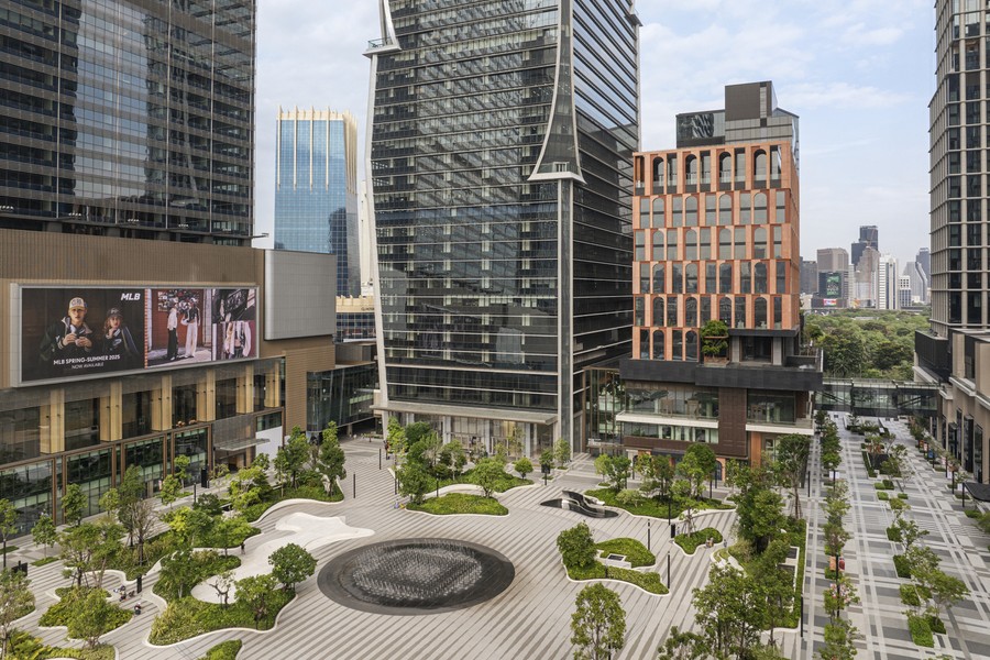 Buildings with clear air in a sustainable city with green spaces.